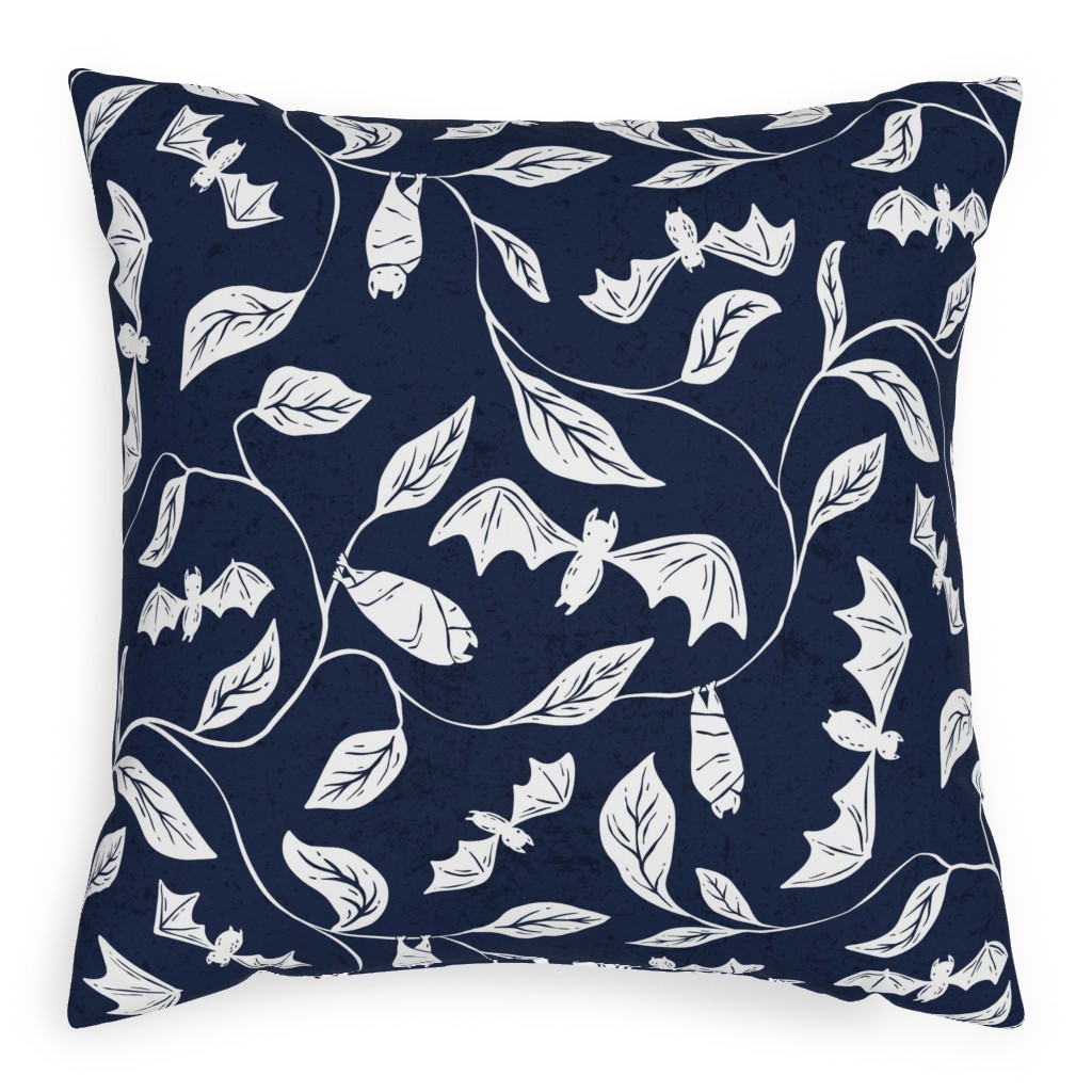 Bat Forest - White on Navy Pillow, Woven, Beige, 20x20, Single Sided, Blue, True Blue