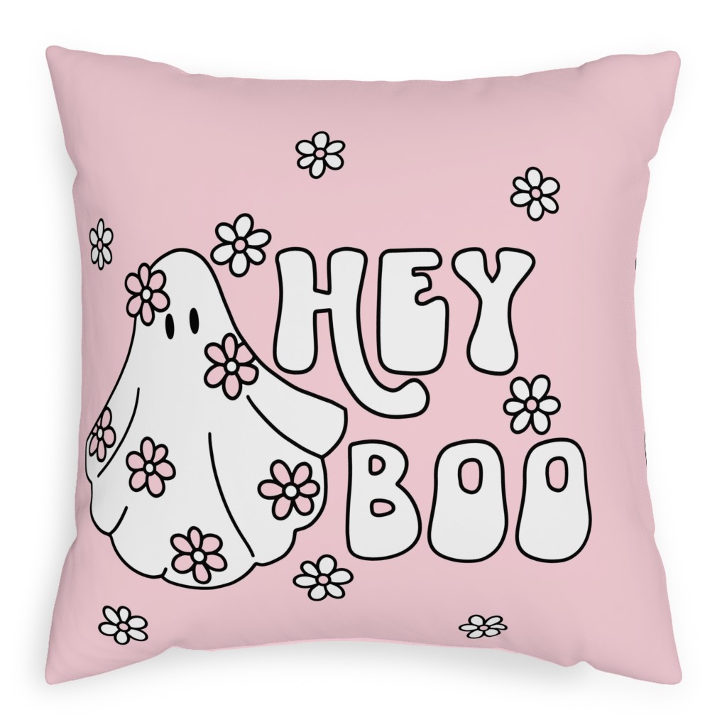 Hey Boo - Pink Pillow, Woven, Beige, 20x20, Single Sided, Pink