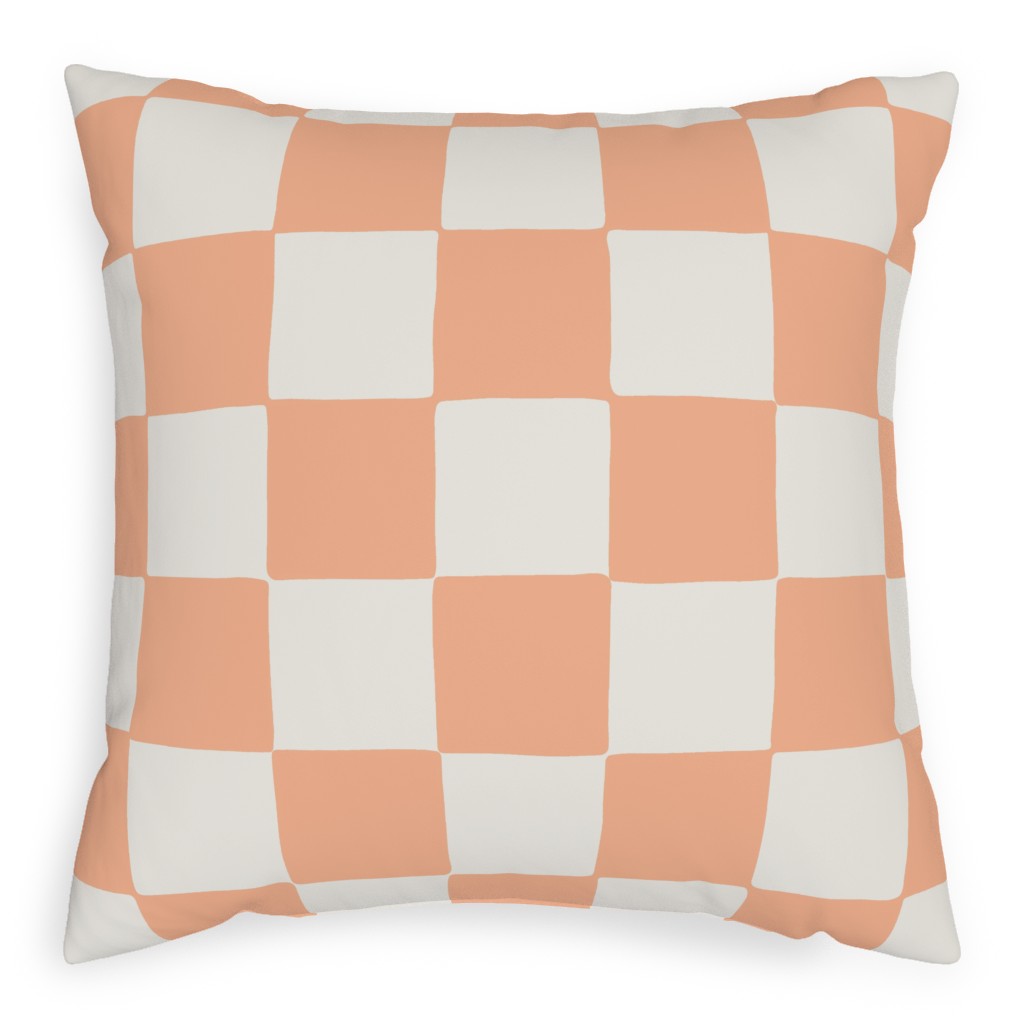 Retro Checker Checkerboard Pillow, Woven, Beige, 20x20, Single Sided, Pink, Apricot