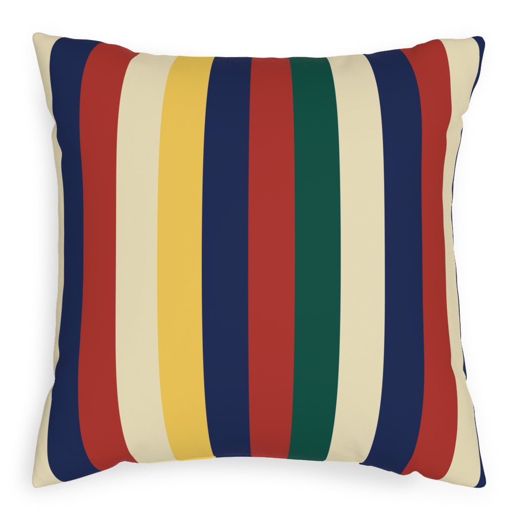 Camping Stripe Vertical - Multi Pillow, Woven, Beige, 20x20, Single Sided, Multicolor