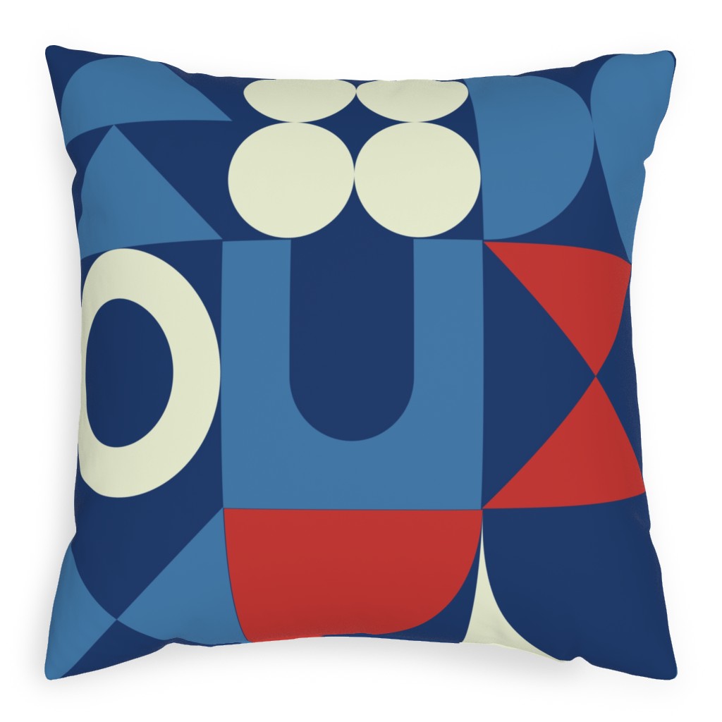Abstract Shapes - Red, White and Blue Pillow, Woven, Beige, 20x20, Single Sided, Multicolor