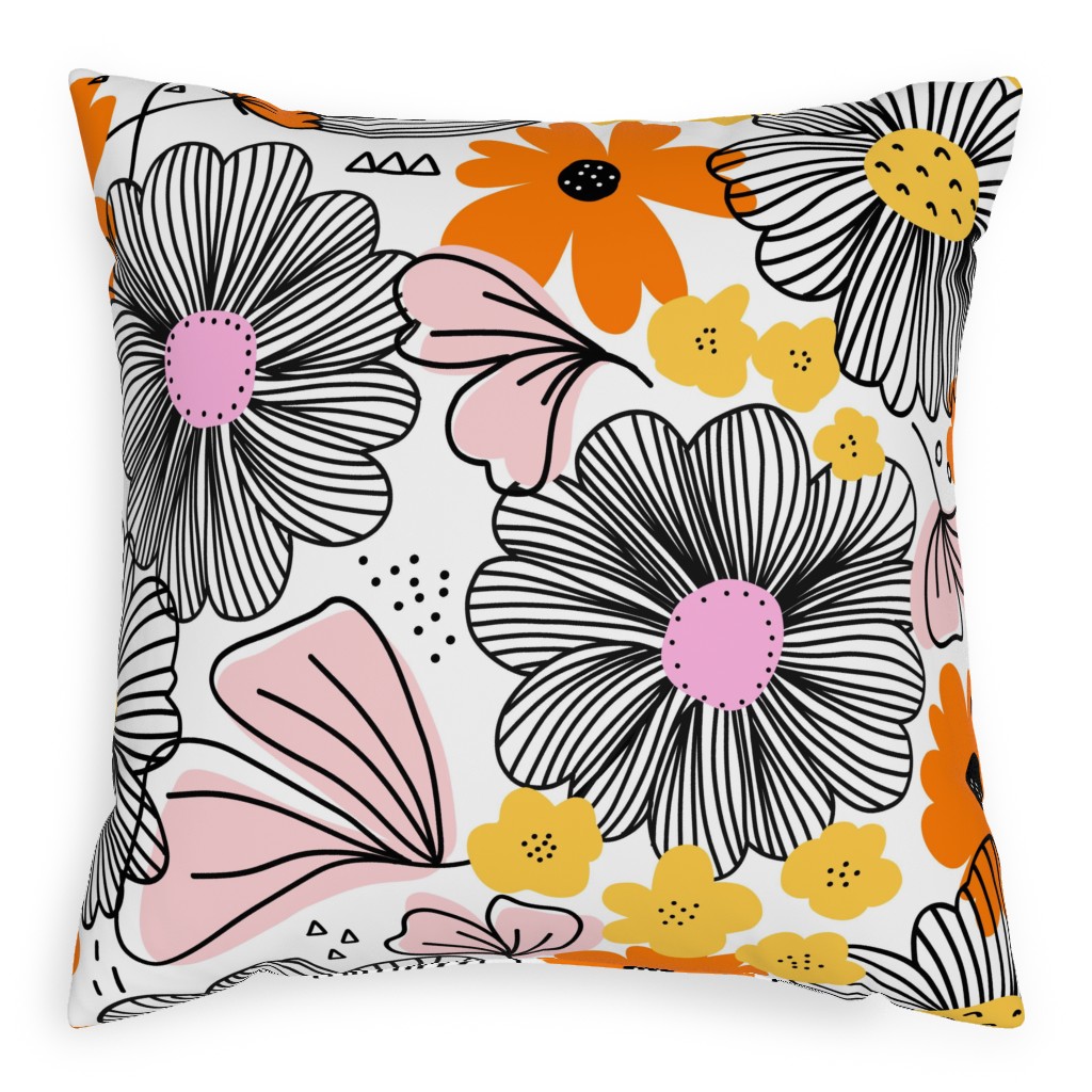 Line Art Florals - Multi Pillow, Woven, Beige, 20x20, Single Sided, Multicolor