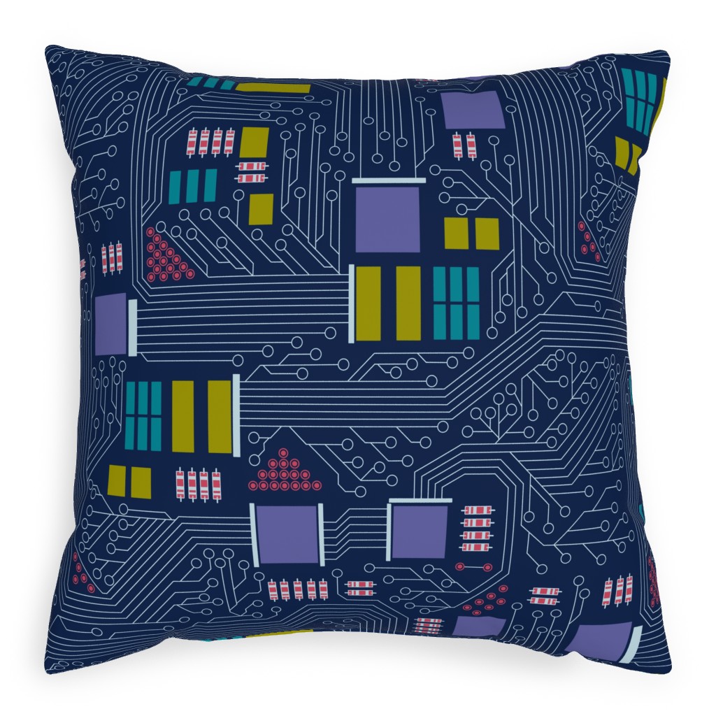 Motherboard Computer Science Pillow, Woven, Beige, 20x20, Single Sided, Blue