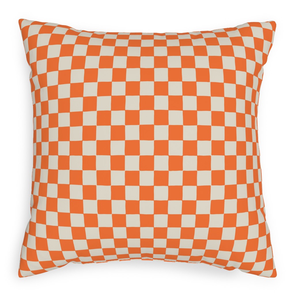 Retro Checkerboard - Bright Orange Pillow, Woven, Beige, 20x20, Single Sided, Orange, Orange