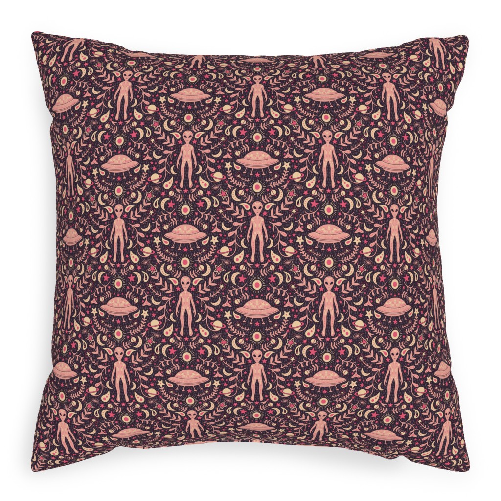 Folk Art Alien Pillow, Woven, Beige, 20x20, Single Sided, Pink, Watermelon