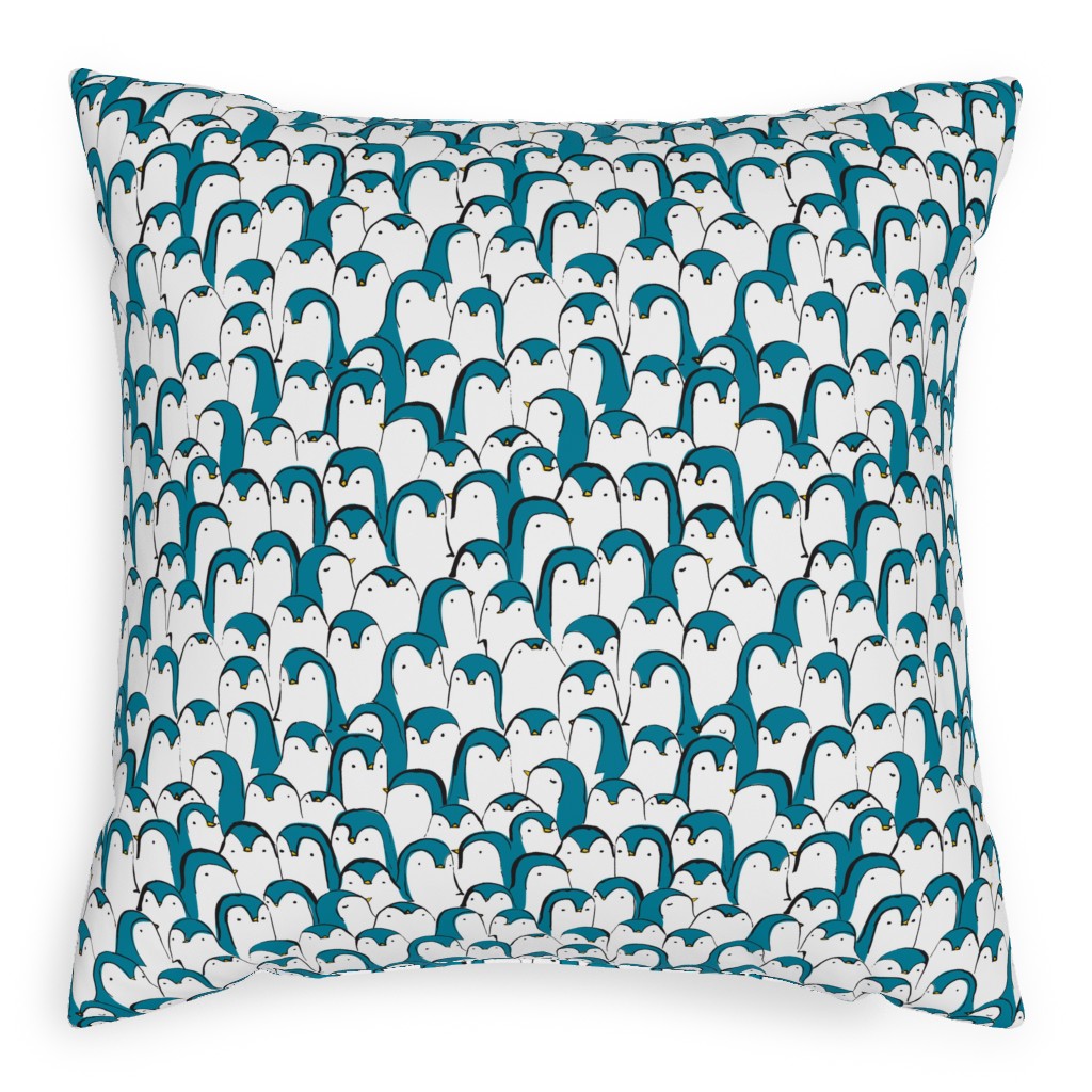 Penguin Huddle Pillow, Woven, Beige, 20x20, Single Sided, Blue, Tidal Wave