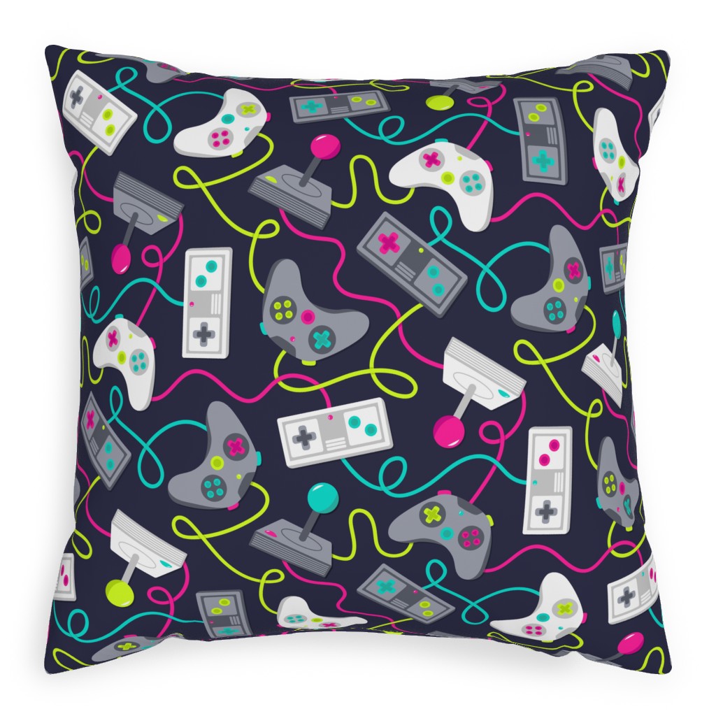 Video Game Gear - Multicolor Pillow, Woven, Beige, 20x20, Single Sided, Multicolor
