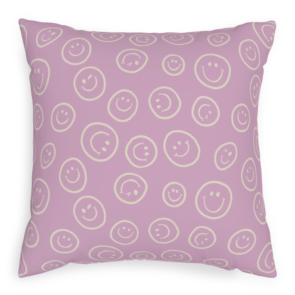 Smiley Winking Faces Pillow, Woven, Beige, 20x20, Single Sided, Pink