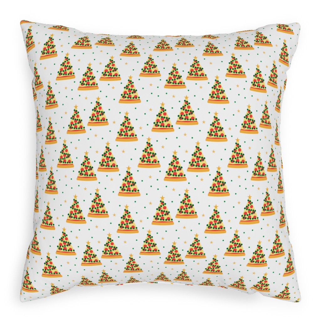 Pizza Christmas Trees - Multi on Light Pillow, Woven, Beige, 20x20, Single Sided, Multicolor