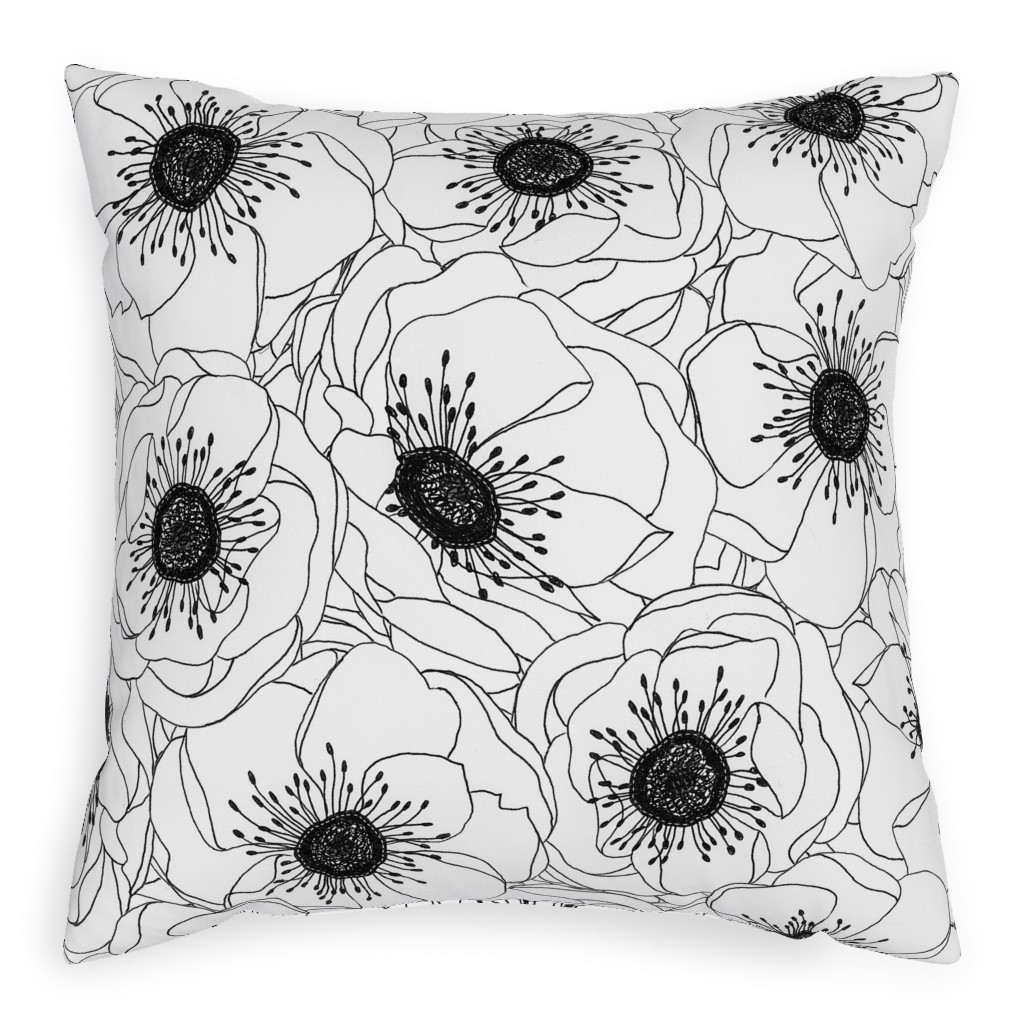 White Anemones - Neutral Pillow, Woven, Beige, 20x20, Single Sided, White