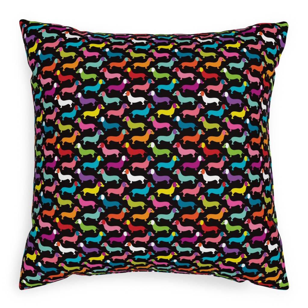 Retro Dachshund Dogs Pillow, Woven, Beige, 20x20, Single Sided, Multicolor