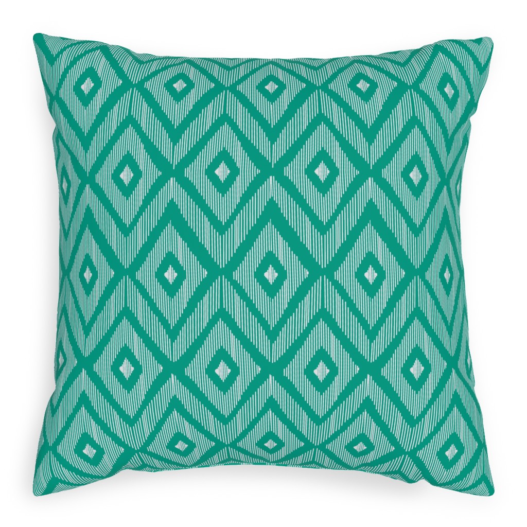 Ikat Pillow, Woven, Beige, 20x20, Single Sided, Green, Tidal Wave