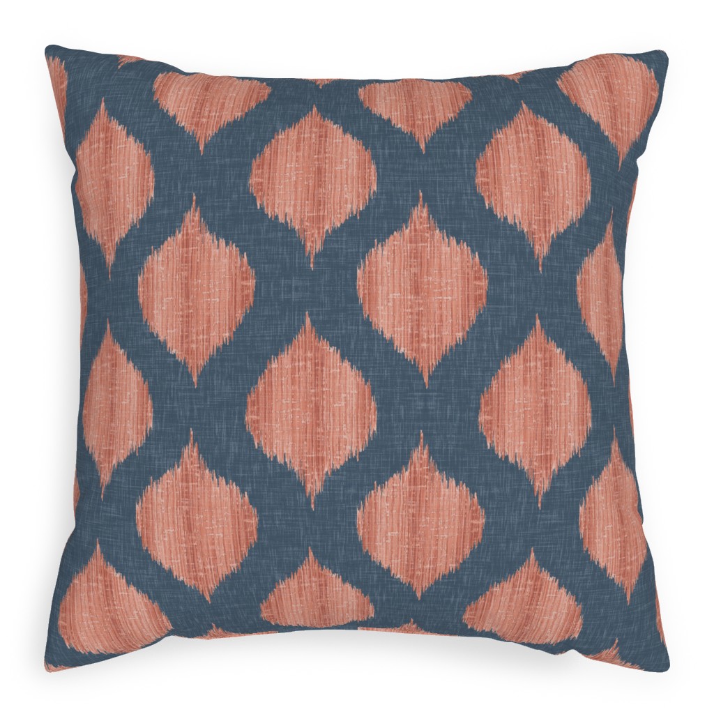 Lela Ikat - Navy and Coral Pillow, Woven, Beige, 20x20, Single Sided, Blue, True Blue