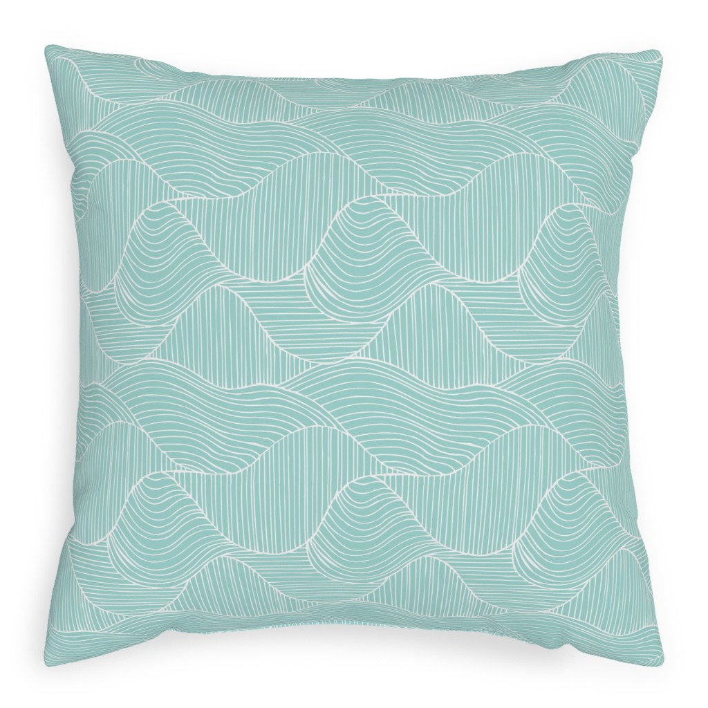 Dunes Geometric Waves - Light Aqua Pillow, Woven, Beige, 20x20, Single Sided, Blue