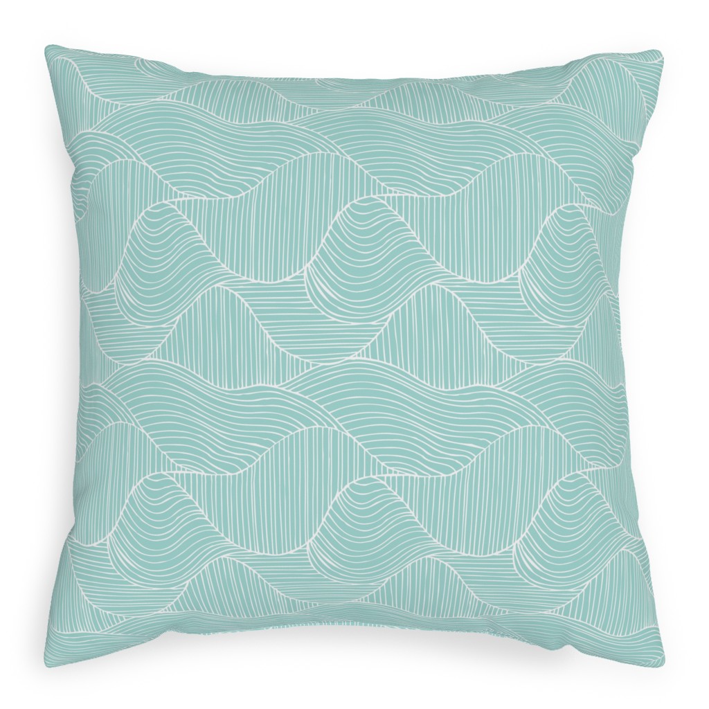 Dunes Geometric Waves - Light Aqua Pillow, Woven, Beige, 20x20, Single Sided, Blue, True Blue