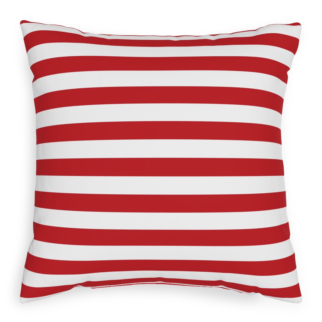 Red Stripes Pillow, Woven, Beige, 20x20, Single Sided, Red