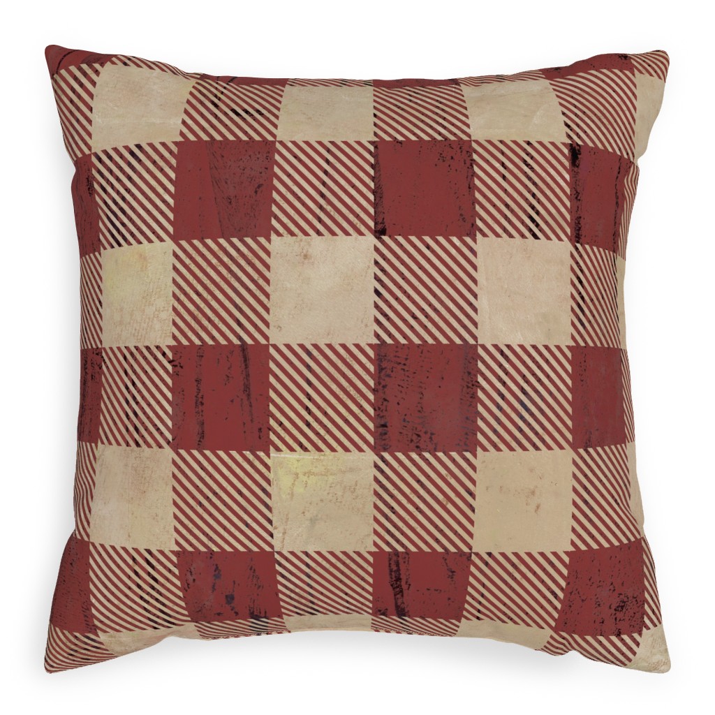 Rustic Buffalo Plaid - Red Pillow, Woven, Beige, 20x20, Single Sided, Red