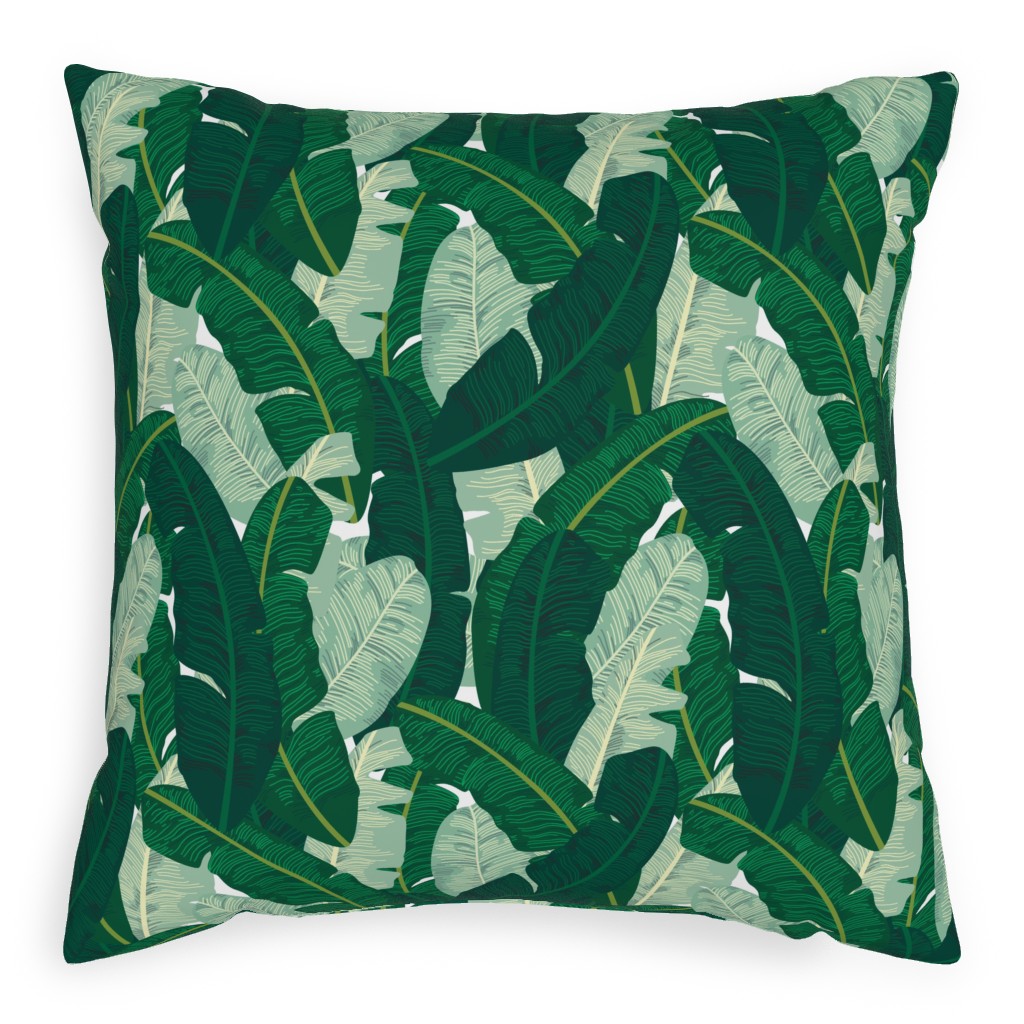Classic Banana Leaves in Palm Springs Green Pillow, Woven, Beige, 20x20, Single Sided, Green