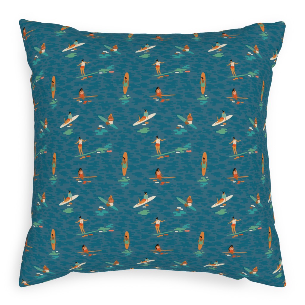 Surf Goddess - Multicolor Pillow, Woven, Beige, 20x20, Single Sided, Blue, True Blue