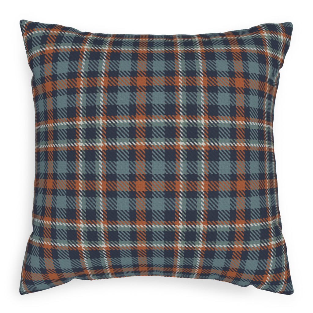 Plaid - Terracotta and Blue Pillow, Woven, Beige, 20x20, Single Sided, Blue