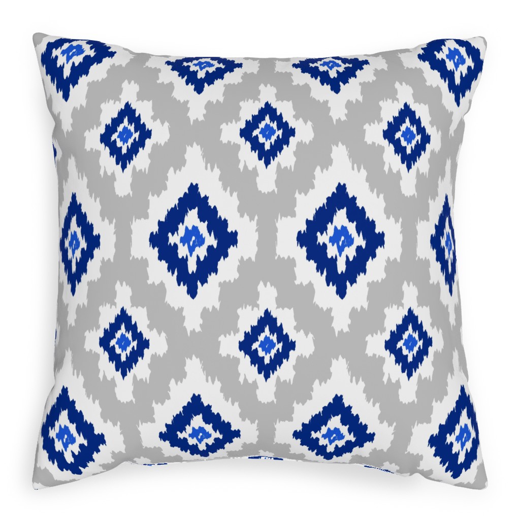 Boho Ikat in Blue & Grey Pillow, Woven, Beige, 20x20, Single Sided, Blue