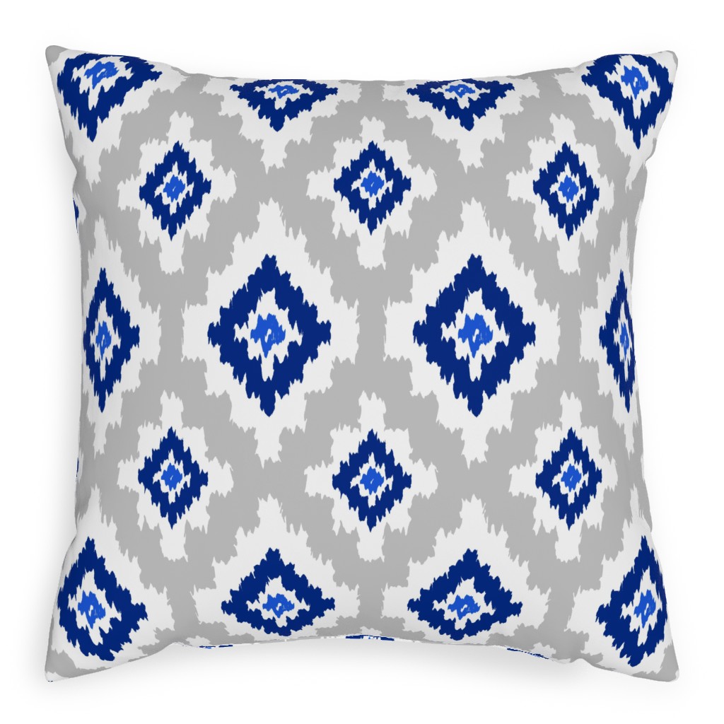 Boho Ikat in Blue & Grey Pillow, Woven, Beige, 20x20, Single Sided, Blue, True Blue