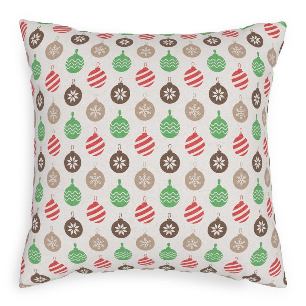 Christmas Ornaments Pillow, Woven, Beige, 20x20, Single Sided, Multicolor