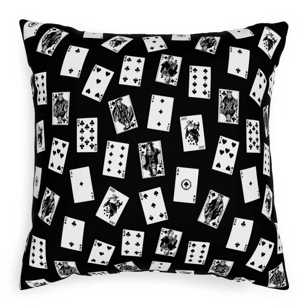 Scattered Playing Cards Pillow, Woven, Beige, 20x20, Single Sided, Black, Black