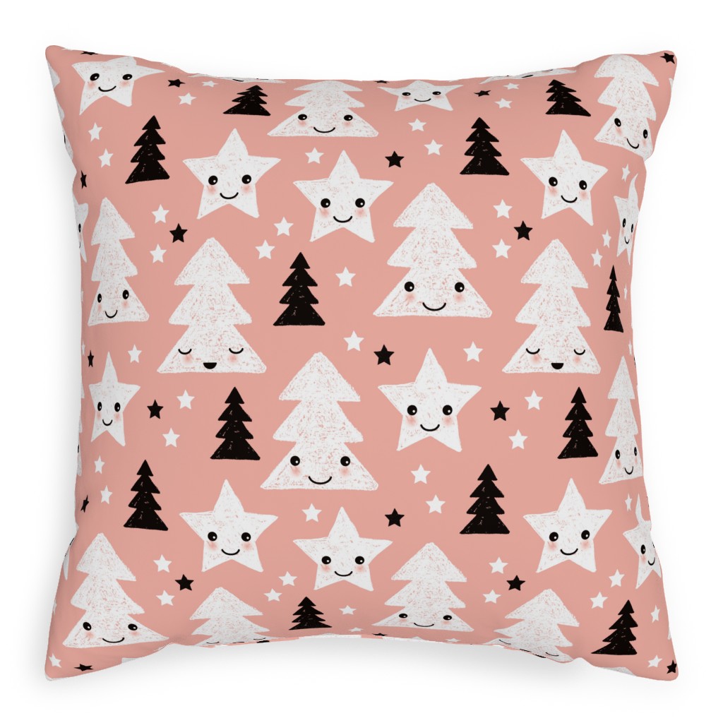 Merry Christmas Kawaii - Pink Pillow, Woven, Beige, 20x20, Single Sided, Pink, Bright Pink