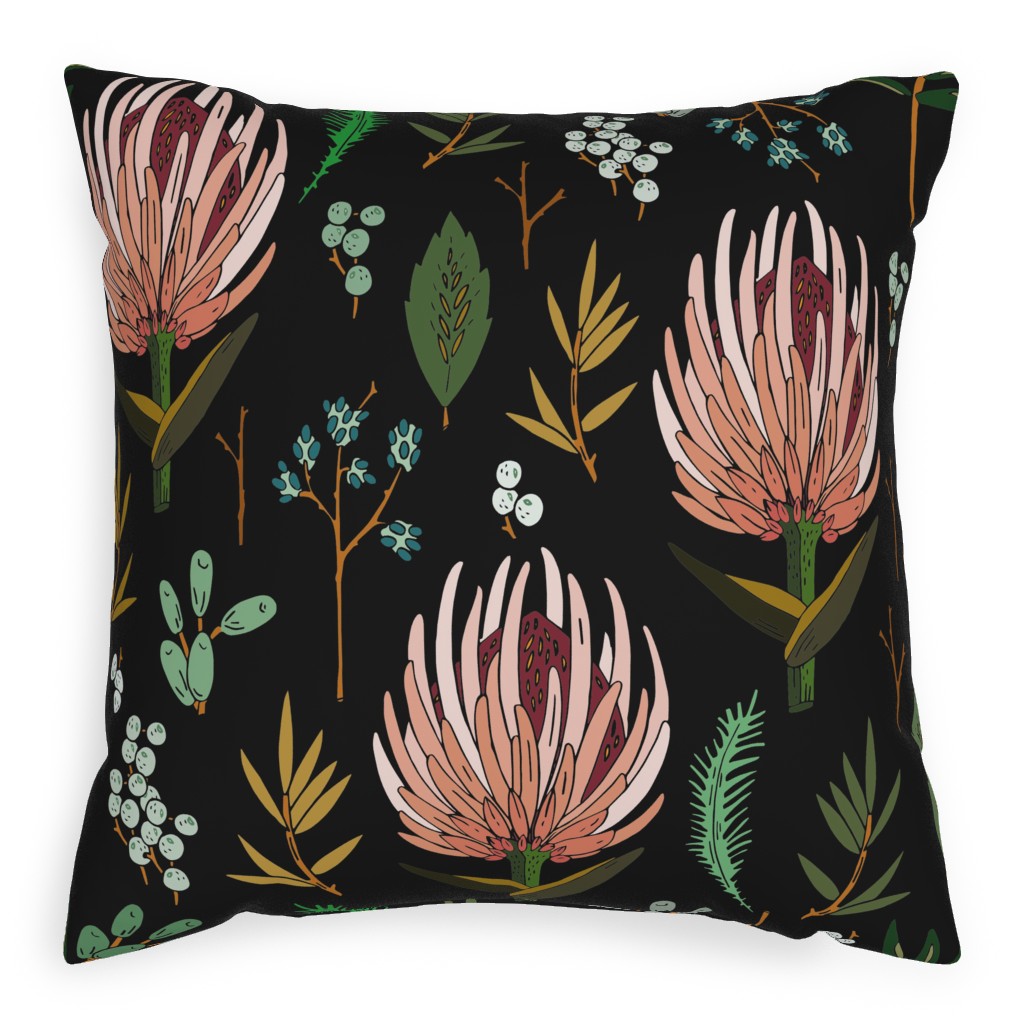 Floral Study - Dark Pillow, Woven, Beige, 20x20, Single Sided, Multicolor