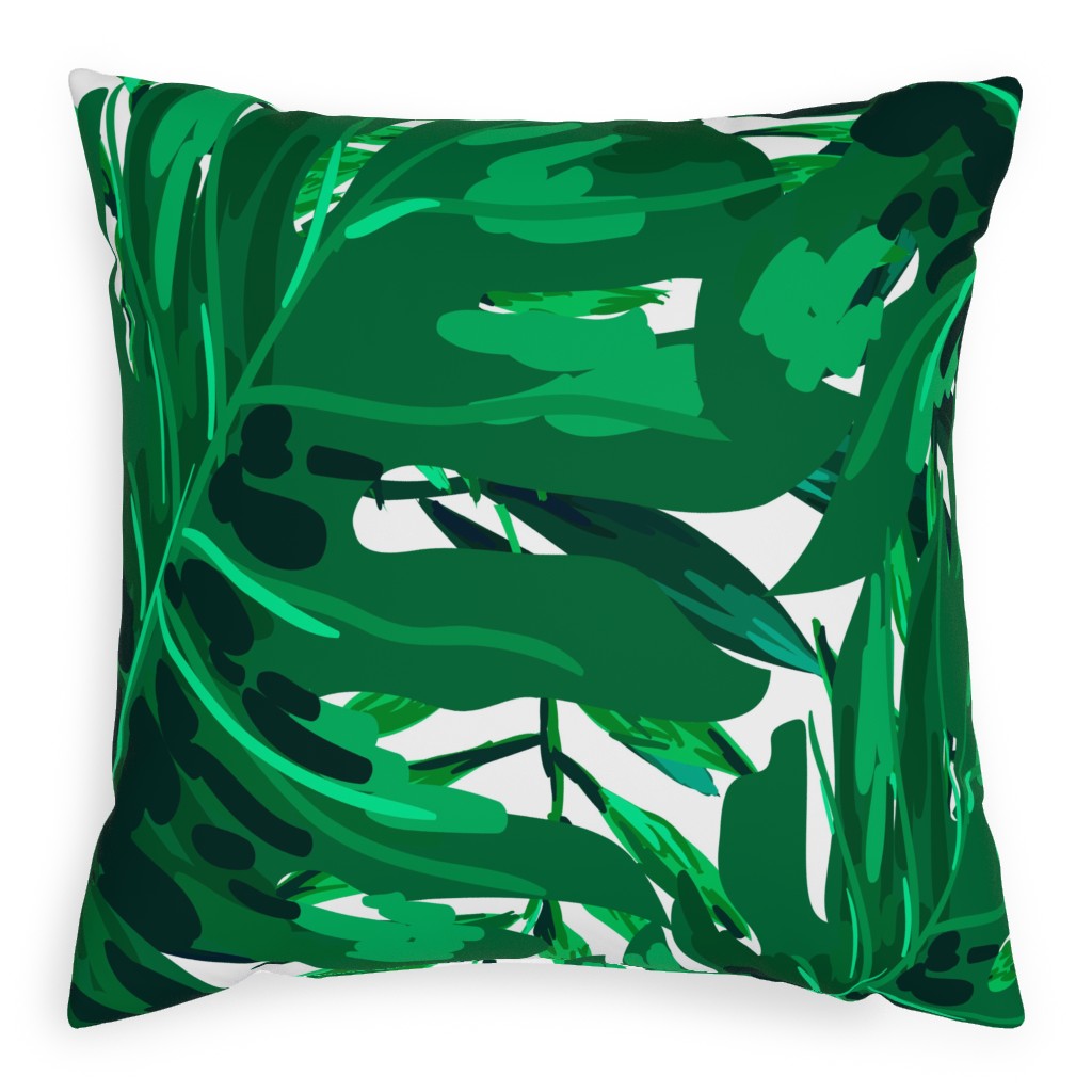 Tropical Leaves - Bright Green Pillow, Woven, Beige, 20x20, Single Sided, Green