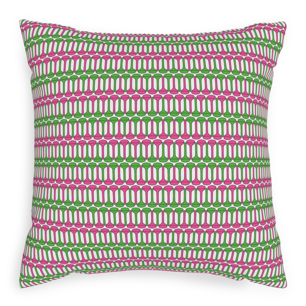 Golf Tees Pattern - Green and Pink Pillow, Woven, Beige, 20x20, Single Sided, Multicolor