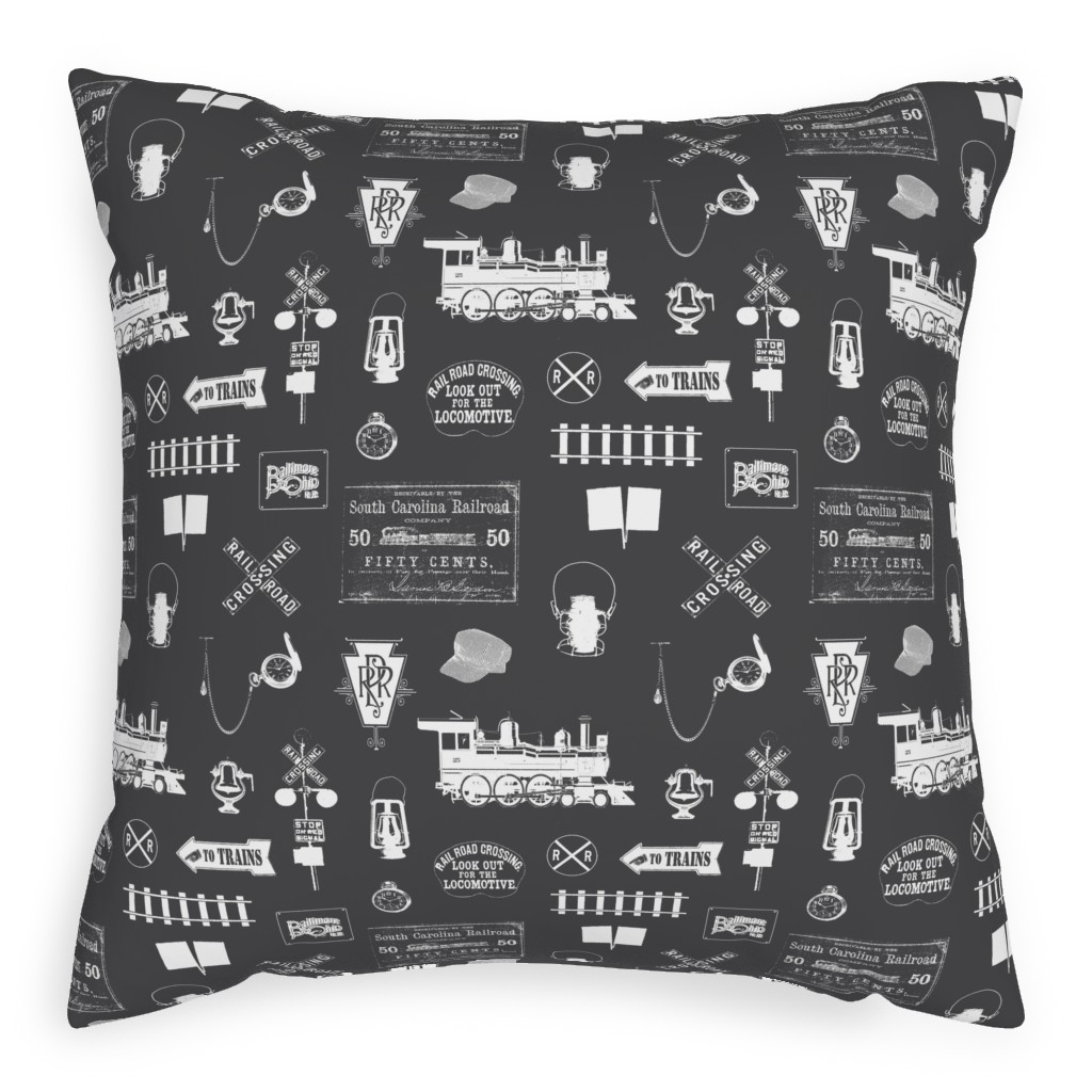 Railroad Pillow, Woven, Beige, 20x20, Single Sided, Gray