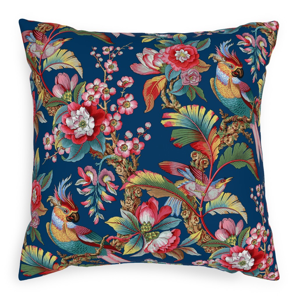 Edwardian Parrot - Bright Pillow, Woven, Beige, 20x20, Single Sided, Multicolor