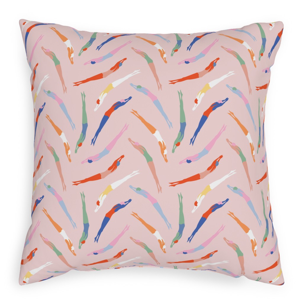 Art Deco Divers - Pink Pillow, Woven, Beige, 20x20, Single Sided, Pink, Bright Pink