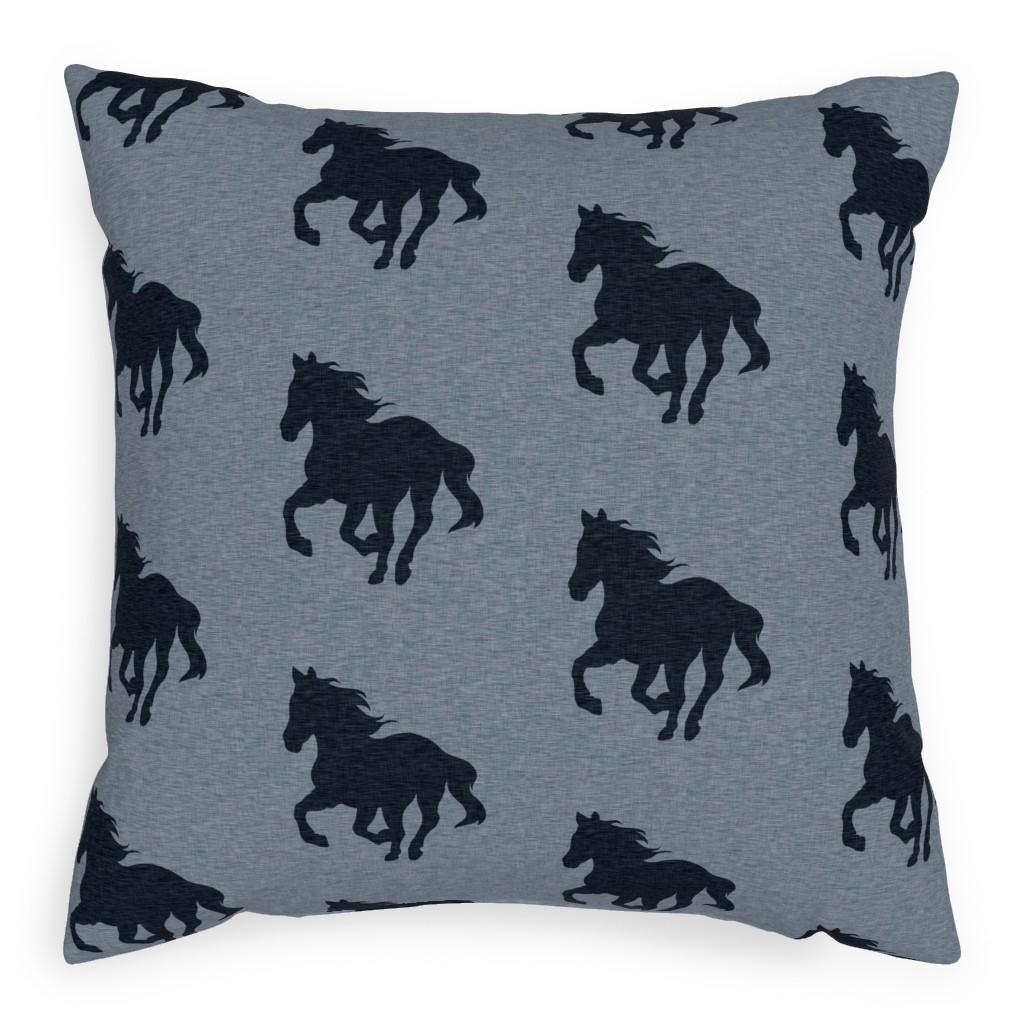 Running Horse - Blue Pillow, Woven, Beige, 20x20, Single Sided, Blue