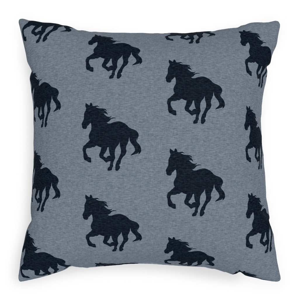 Running Horse - Blue Pillow, Woven, Beige, 20x20, Single Sided, Blue, True Blue