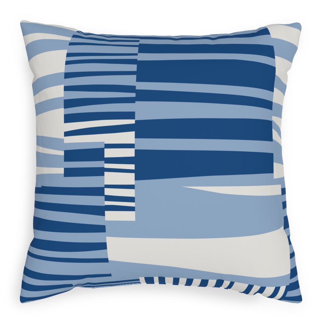 Twiggy Stripes Pillow, Woven, Beige, 20x20, Single Sided, Blue