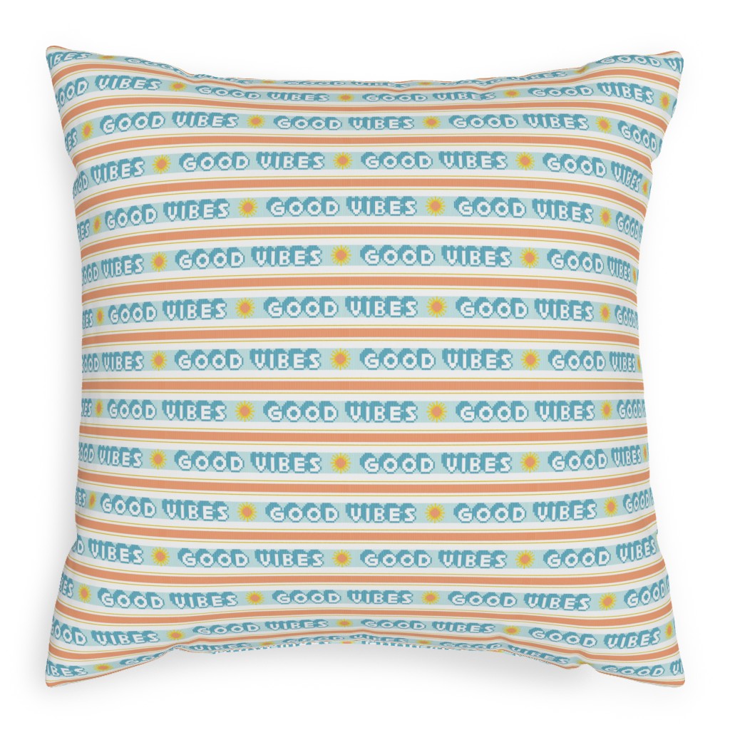 Good Vibes Vintage Typography Pillow, Woven, Beige, 20x20, Single Sided, Orange