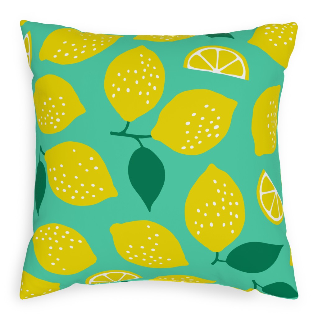 Summer Lemons - Mint Pillow, Woven, Beige, 20x20, Single Sided, Yellow