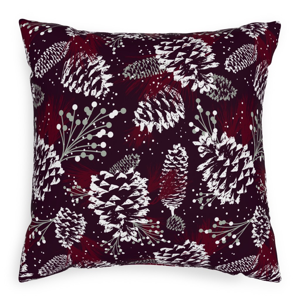 Festive Forest - Burgundy Pillow, Woven, Beige, 20x20, Single Sided, Red