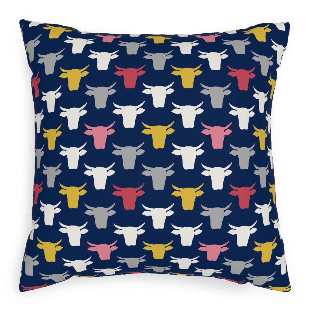 Cows Pillow, Woven, Beige, 20x20, Single Sided, Multicolor, Dark Blue