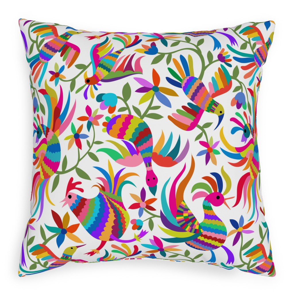 Flying Otomi Birds Ole! Pillow, Woven, Beige, 20x20, Single Sided, Multicolor