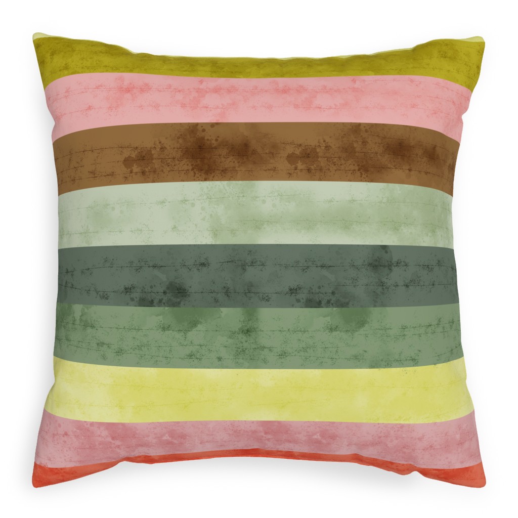 70s Beachy Stripes - Multi Pillow, Woven, Beige, 20x20, Single Sided, Multicolor