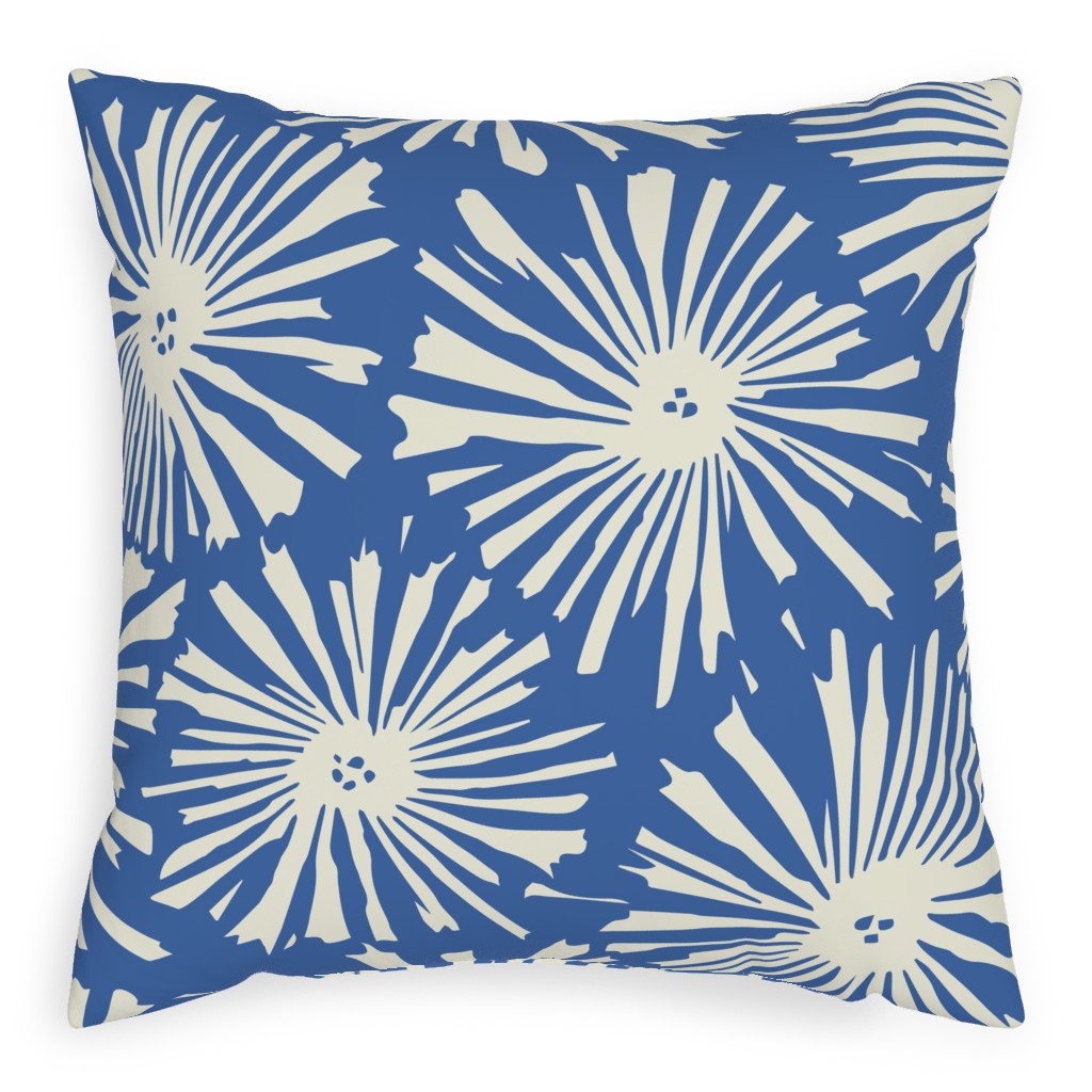 Cactus Blooms - Cream on Blue Pillow, Woven, Beige, 20x20, Single Sided, Blue, True Blue