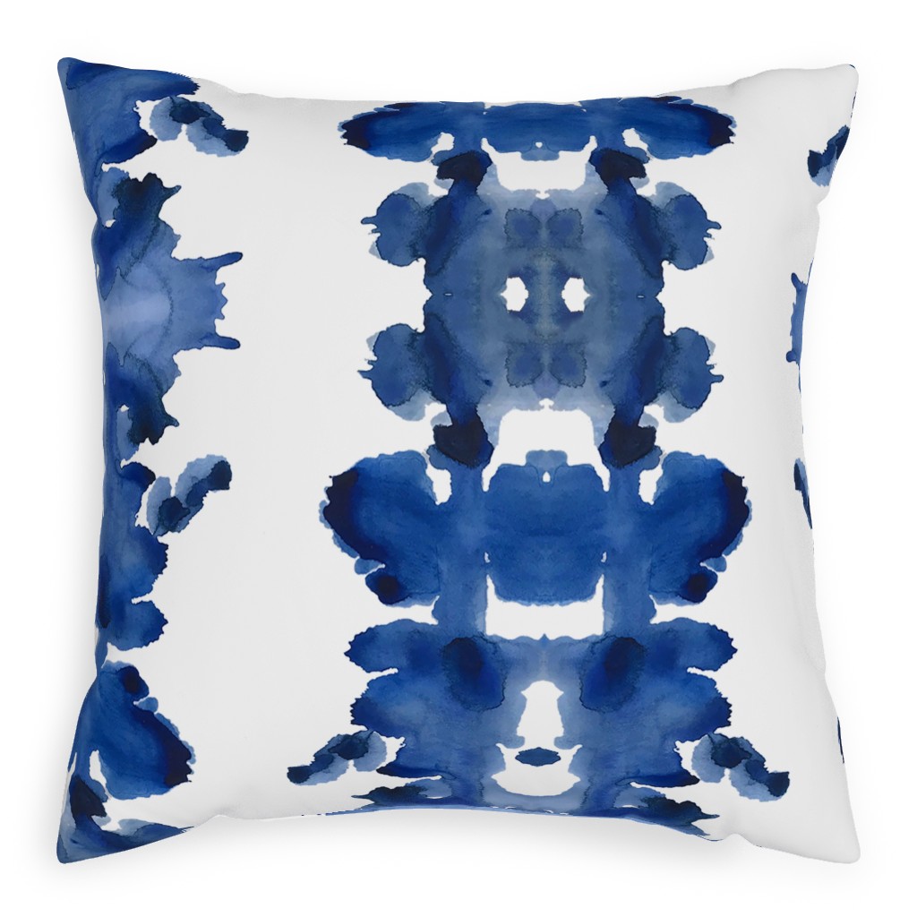Indigo Double Inkblot Pillow, Woven, Beige, 20x20, Single Sided, Blue, True Blue