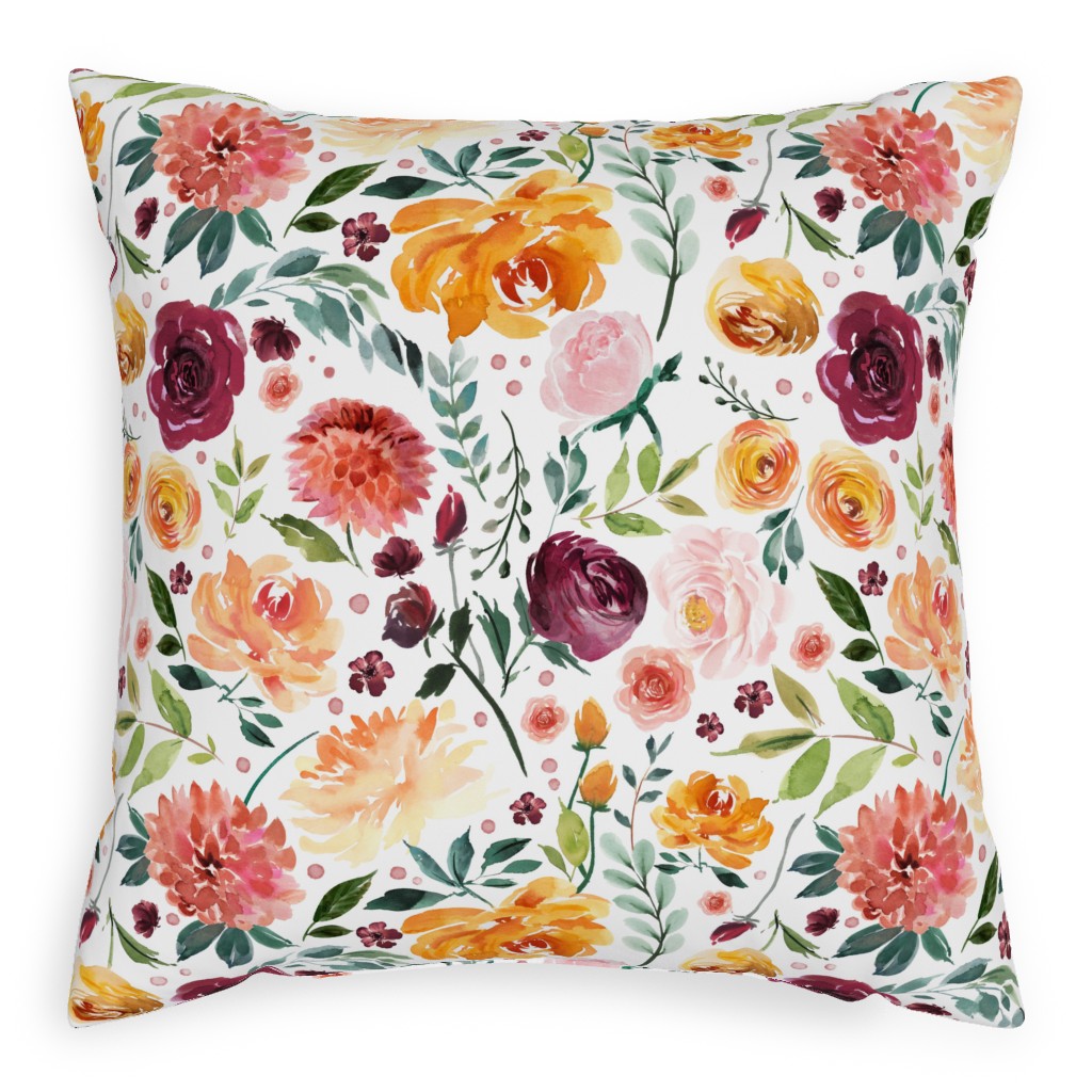Orange Burgandy Floral Pillow, Woven, Beige, 20x20, Single Sided, Multicolor