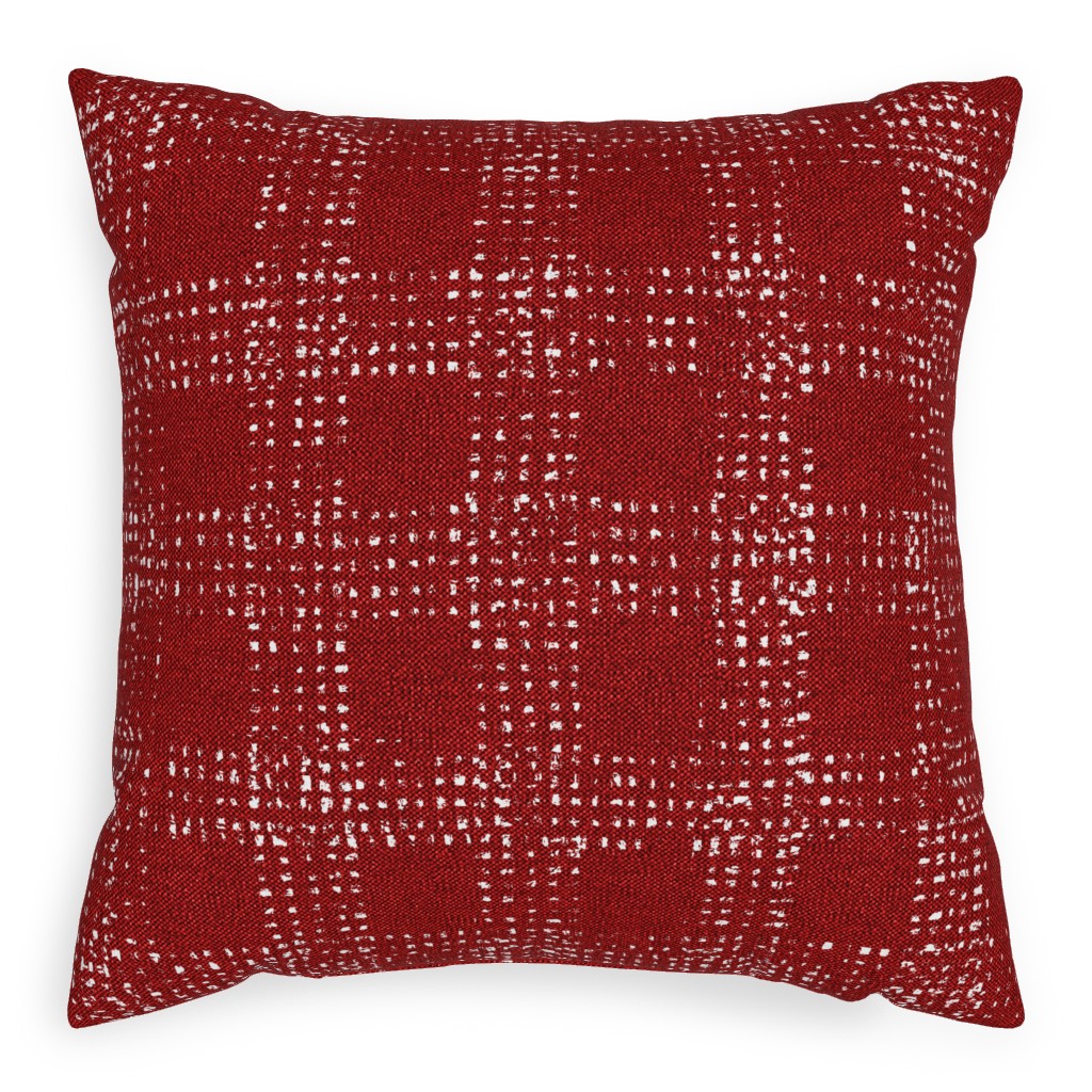 Mud Cloth Plaid - Red and White Pillow, Woven, Beige, 20x20, Single Sided, Red, Red