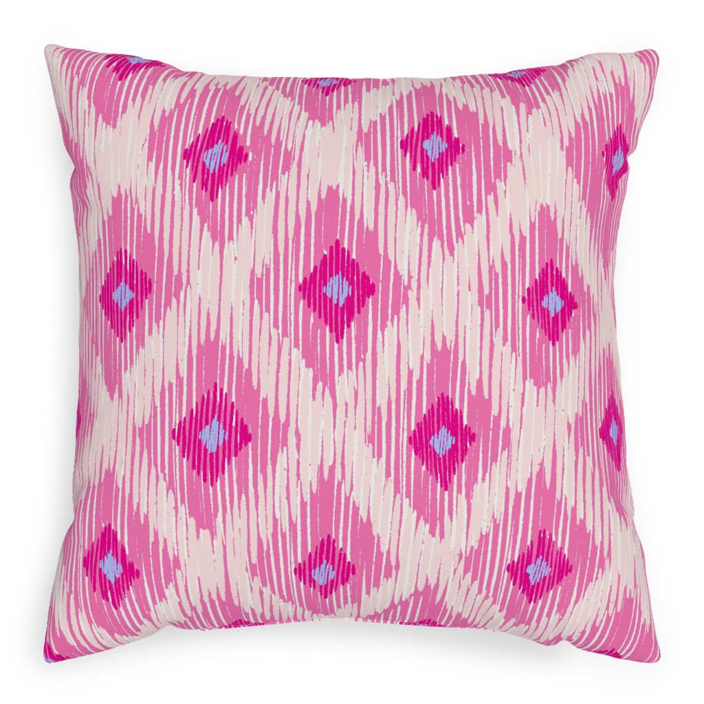 Ikat - Pink With Blue Pillow, Woven, Beige, 20x20, Single Sided, Pink