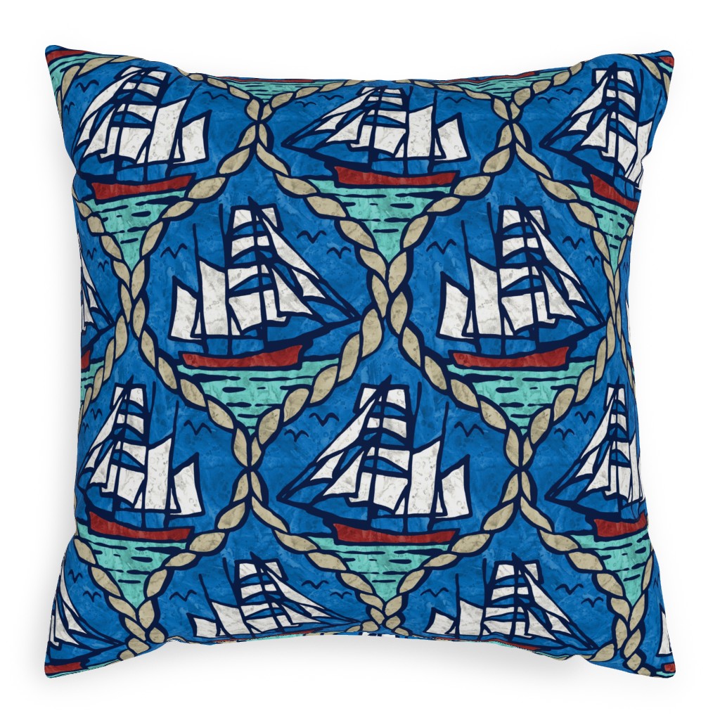 Maritime Pillow, Woven, Beige, 20x20, Single Sided, Blue
